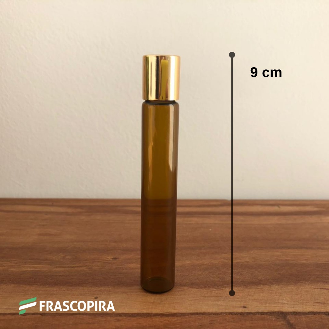 Vidro Roll-on Âmbar 10ml com tampa dourada