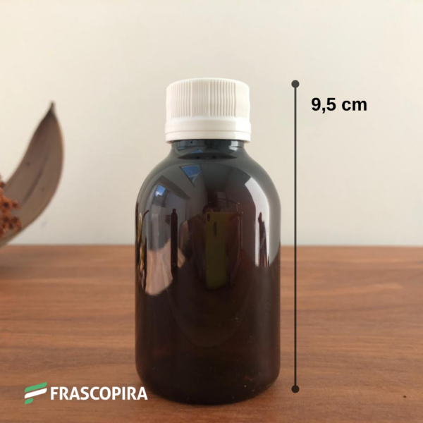 Frasco Pet Âmbar 100ml com tampa lacre 24mm branca
