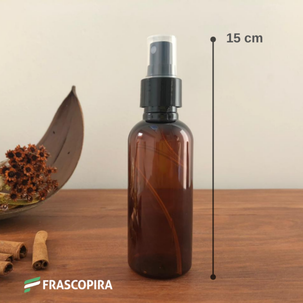 Frasco Pet Âmbar 120ml com válvula spray preta