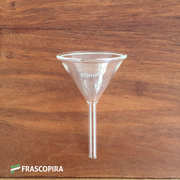 Funil de vidro liso haste média diâmetro 60mm