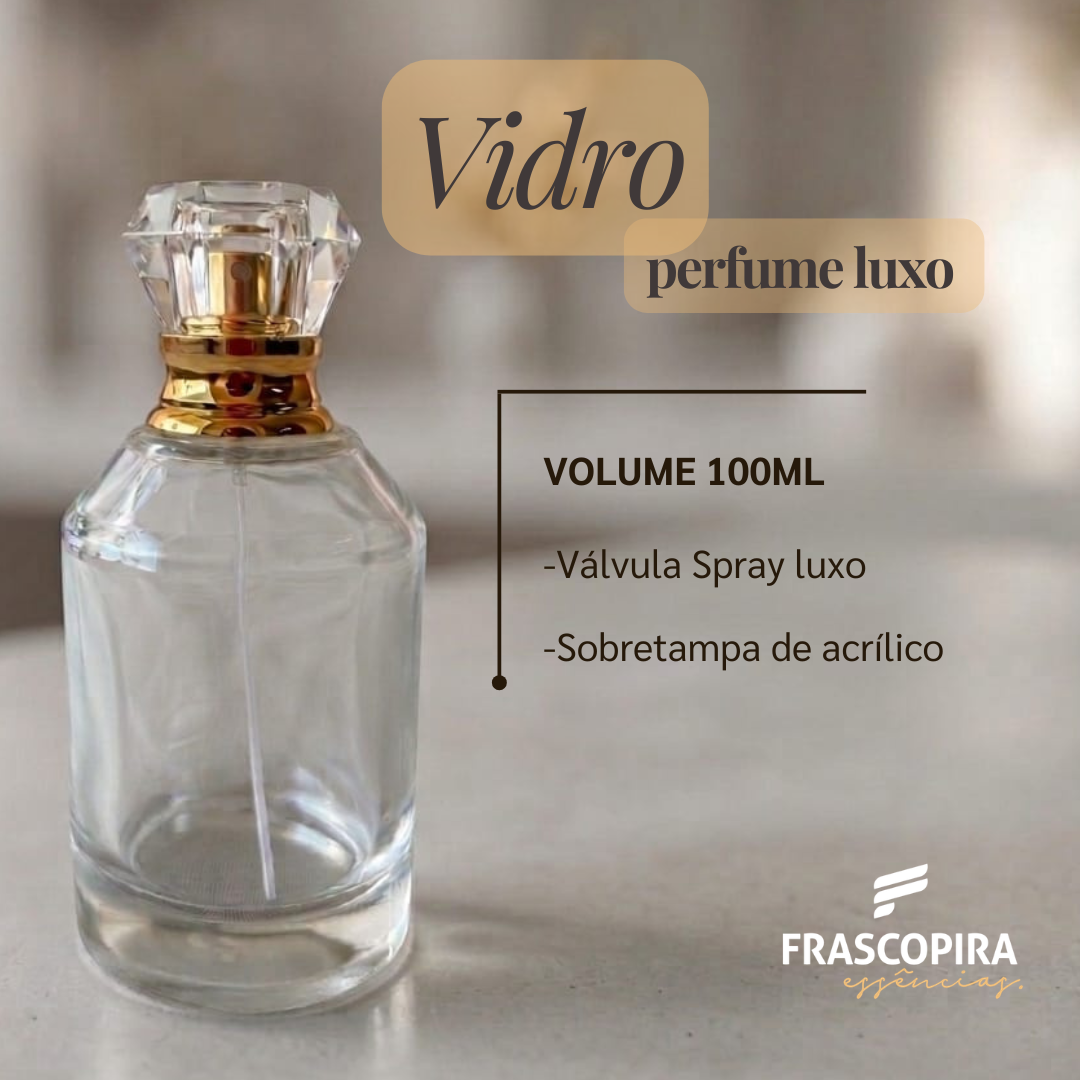 Frasco Diamante 100ml com Válvula Dourada e Tampa Luxo rosca 15/400