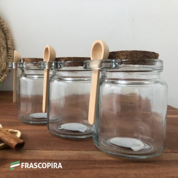 4 Potes vidro com mini colher tampa rolha cortiça 250ml