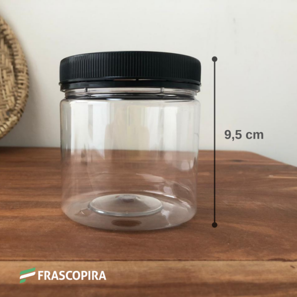 Pote Pet 500gr com tampa lacre preta - mod. baixo