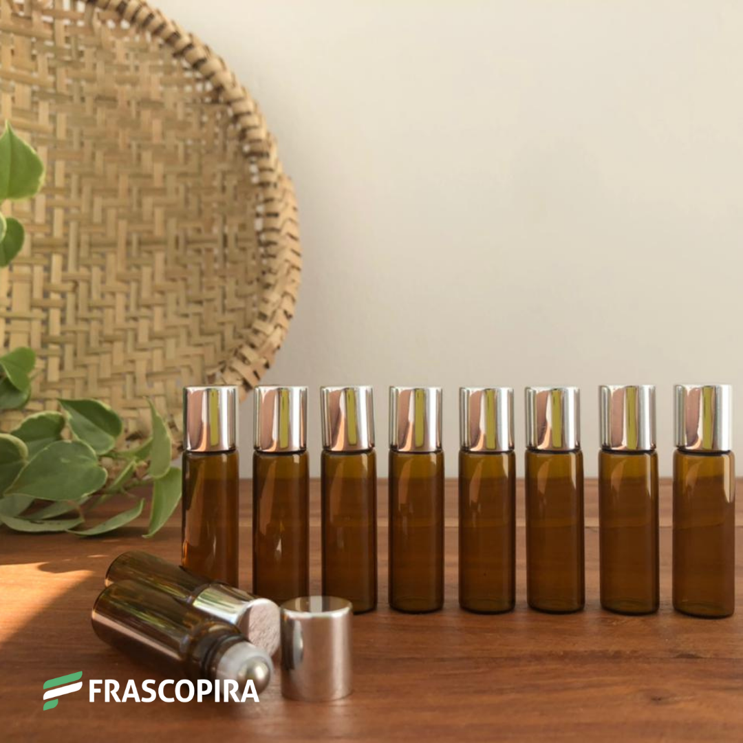 10 Rollon Vidro Âmbar 5ml com tampa prata