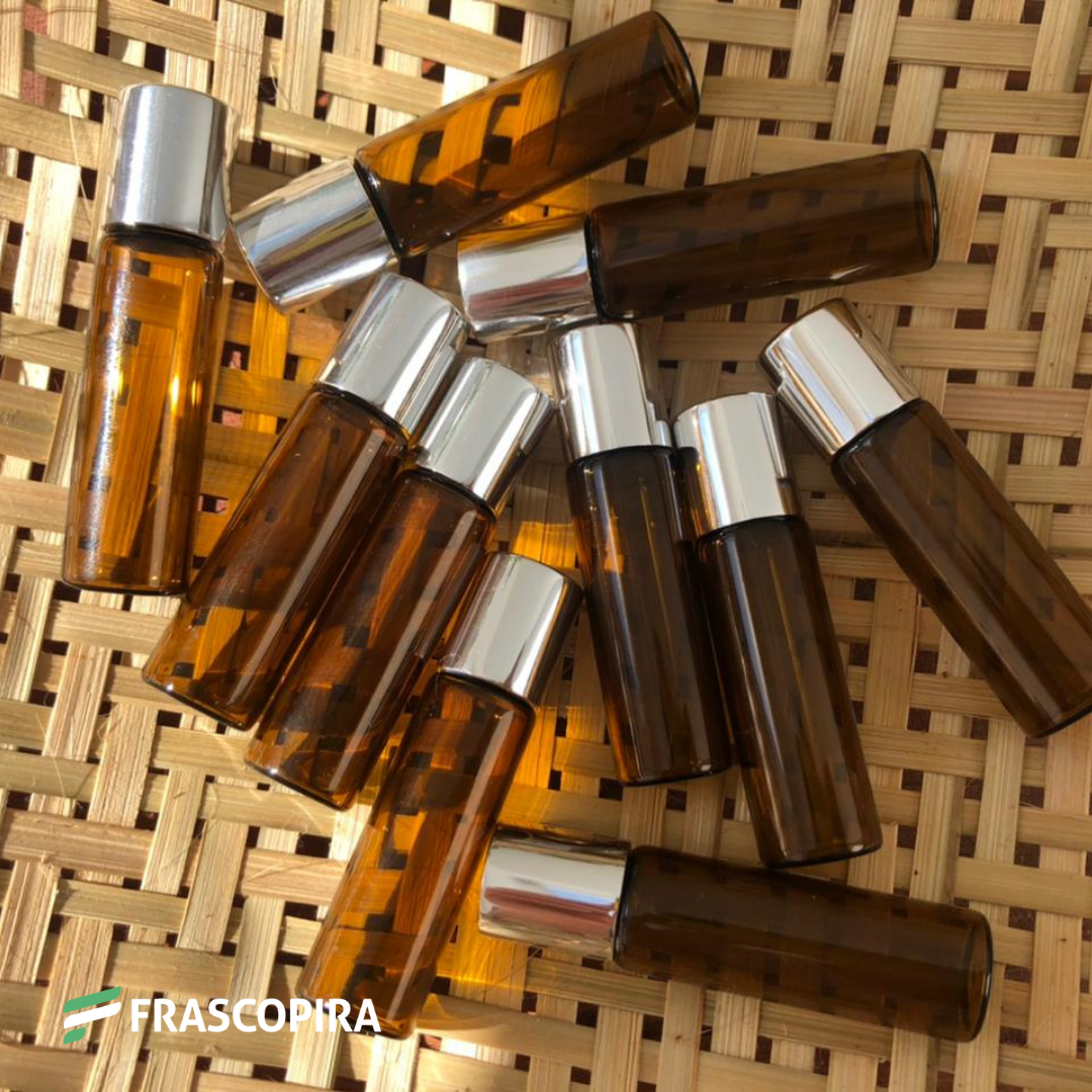10 Rollon Vidro Âmbar 5ml com tampa prata