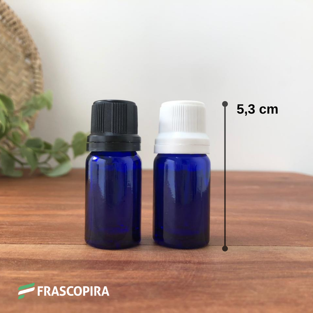 Frasco de Vidro Azul 10ml com gotejador e tampa branca
