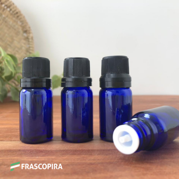 Frasco de Vidro Azul 10ml com gotejador e tampa preta