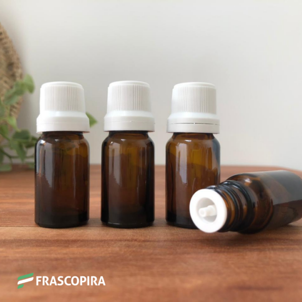 10 Vidros Âmbar 10ml com gotejador e tampa lacre BRANCA
