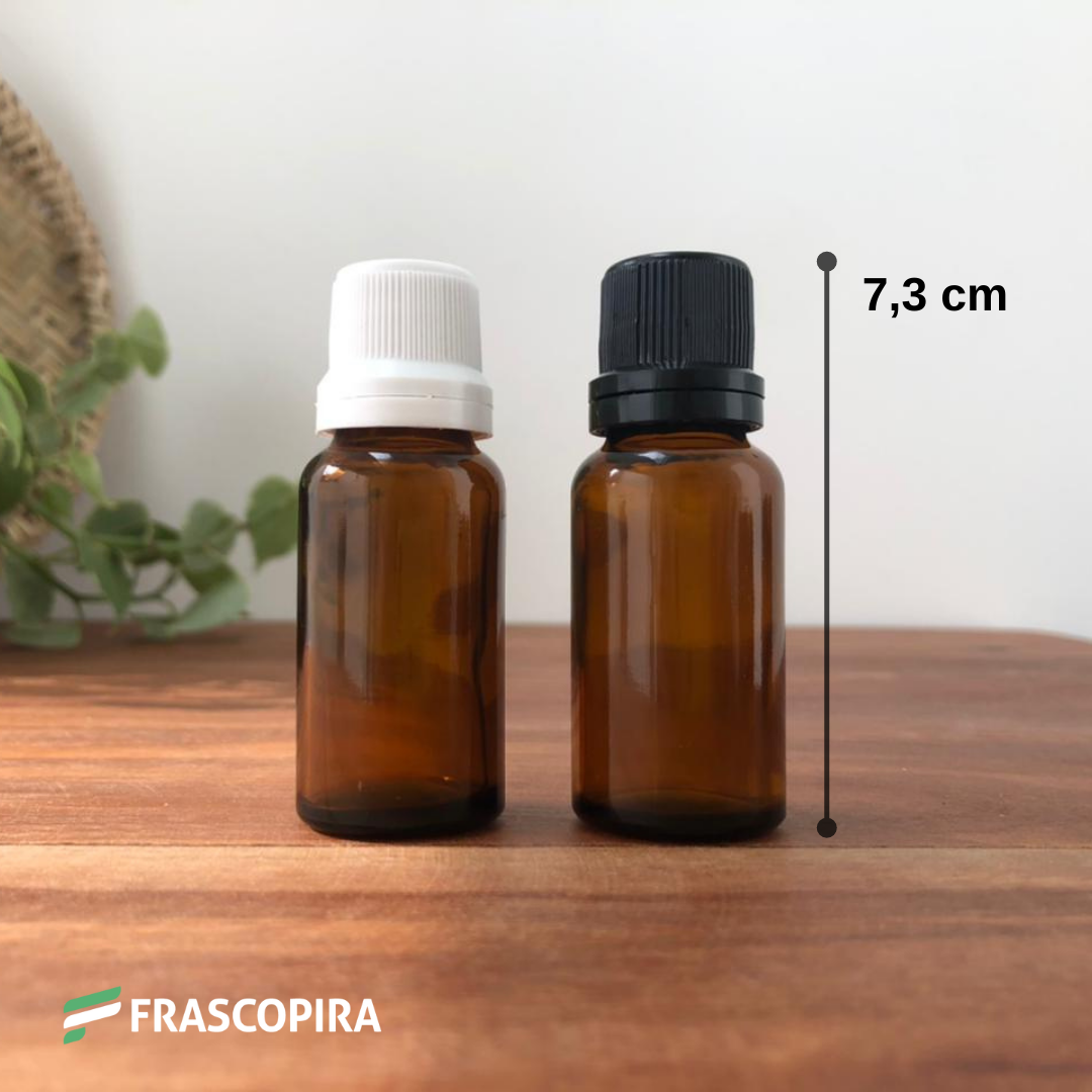 10 Vidros âmbar 20ml com gotejador e tampa lacre branca