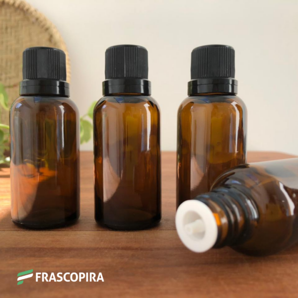 10 Vidros âmbar 30ml com gotejador e tampa lacre preta