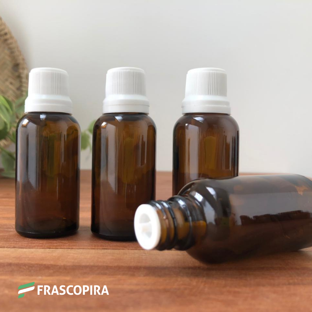 10 Vidros âmbar 30ml com gotejador e tampa lacre branca