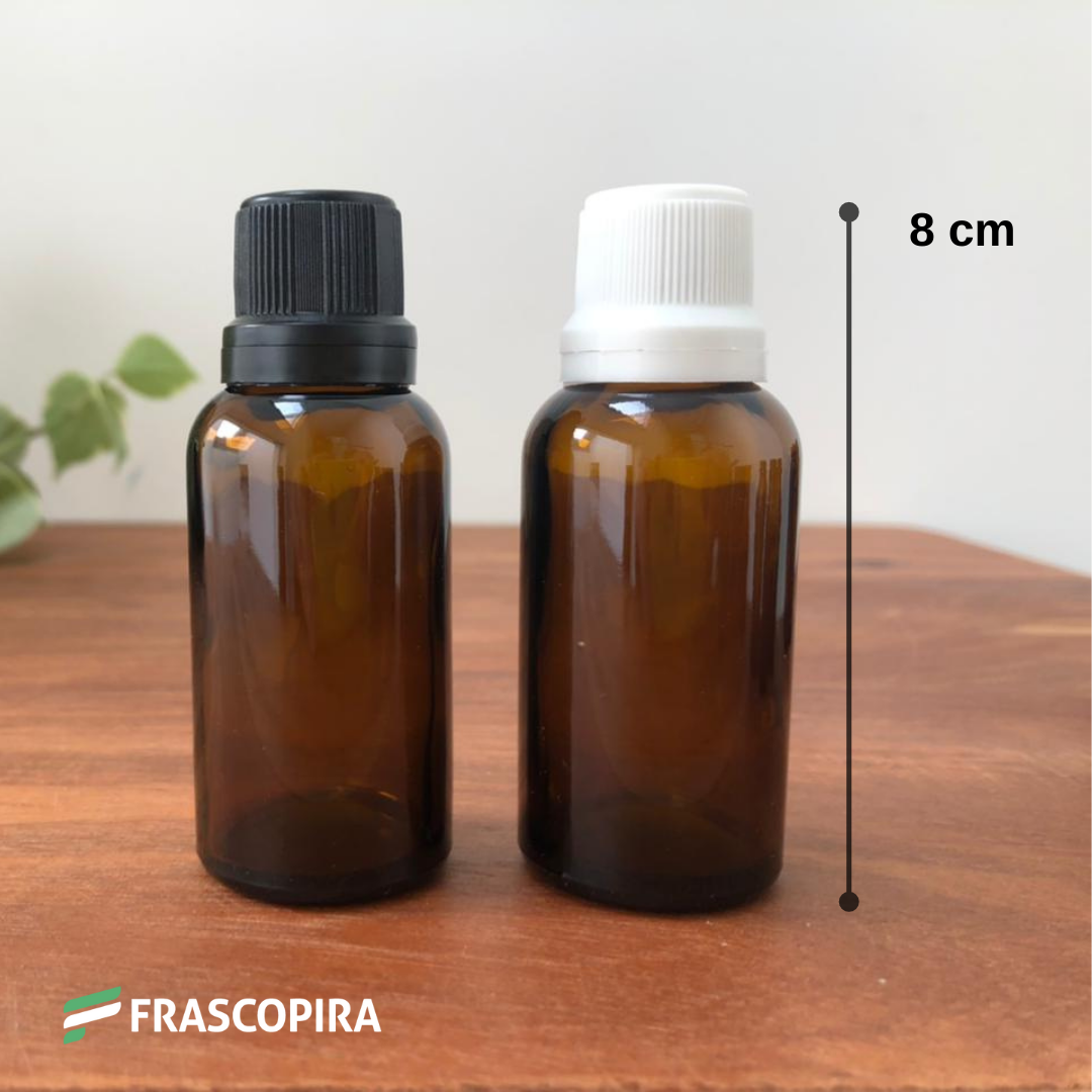 10 Vidros âmbar 30ml com gotejador e tampa lacre preta