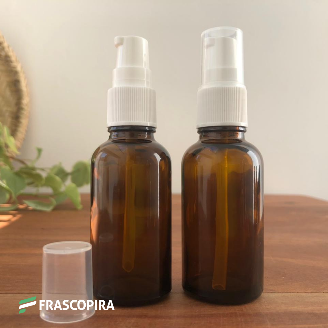 10 Frascos de Vidro Âmbar 30ml com válvula reparadora 18 mm BRANCA