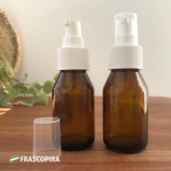 10 Frascos de Vidro Âmbar 45ml com válvula reparadora 24 mm BRANCA