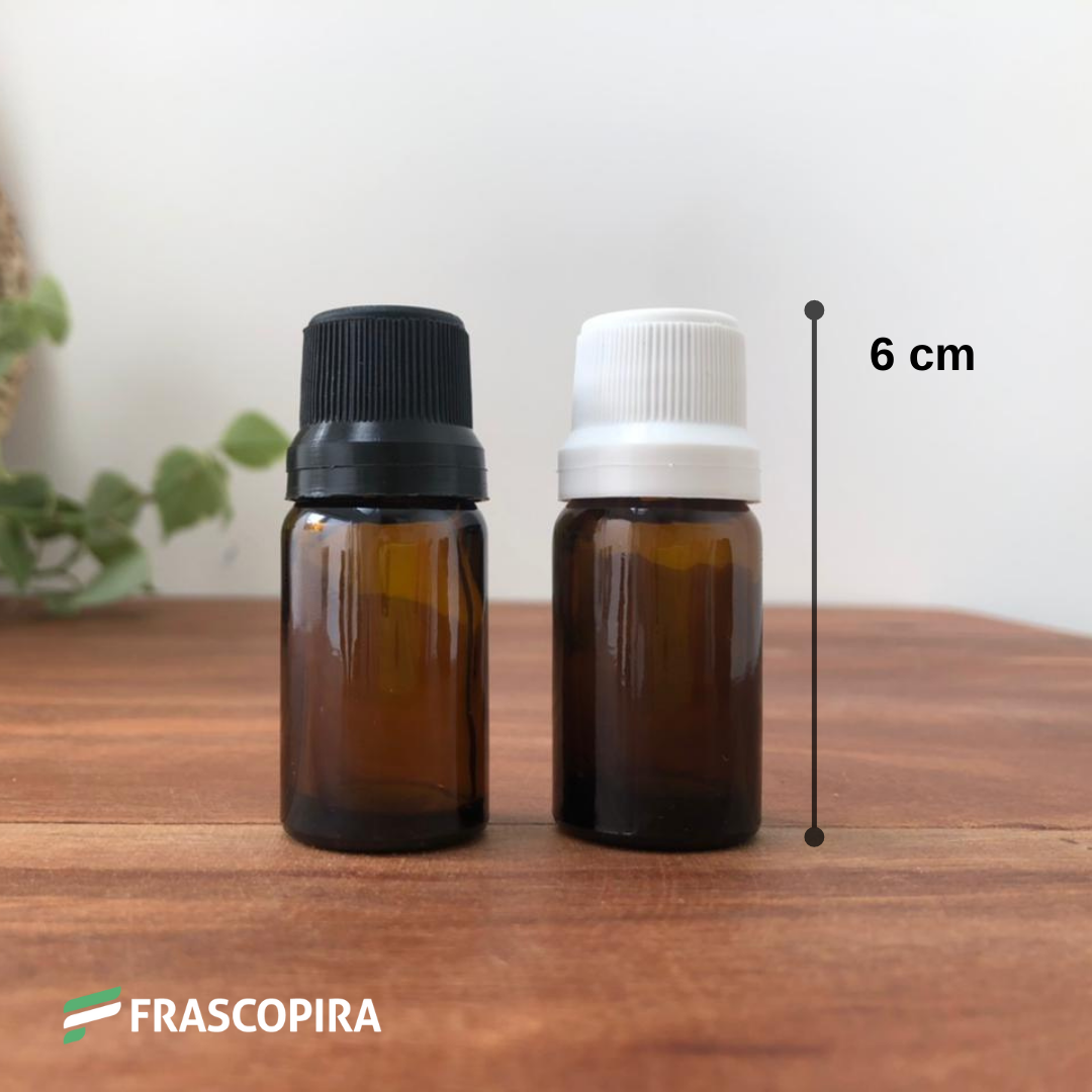 10 Vidros Âmbar 10ml com gotejador e tampa lacre BRANCA